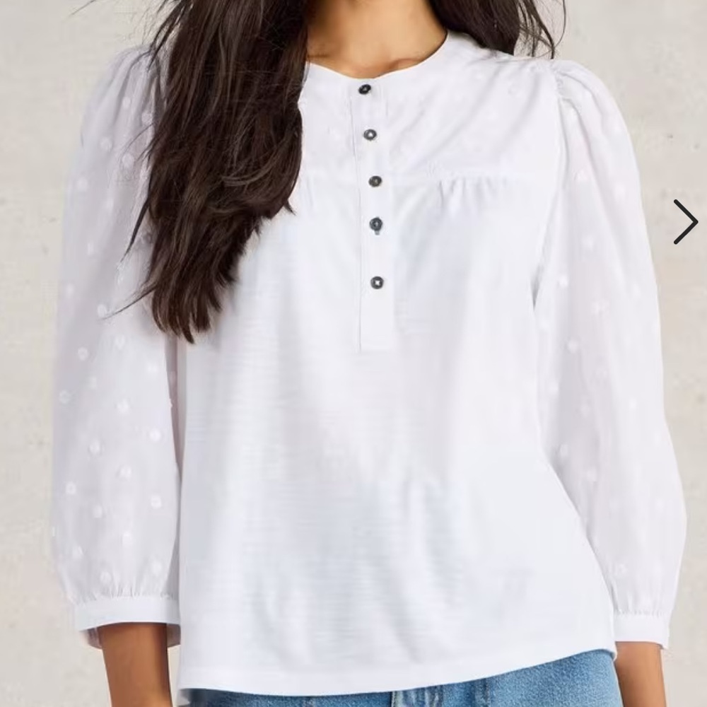 White Stuff Elisa Dobby Mix Top Pale Ivory Women’s US 6 Sample NWT - Picture 3 of 11